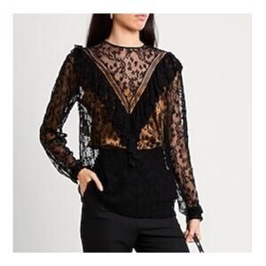Philosophy Di Lorenzo Serafini black lace Ruffle poets blouse size 6 small S